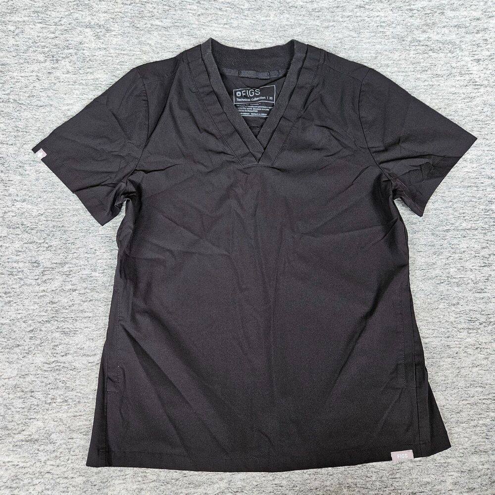 Figs Scrub Top Women's Size XS Black Technical Collection FormX Ribbed W22SW1005